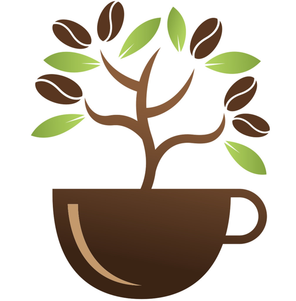 Eco Coffee Store Logo - a drawing of a green and brown tree growing out of a coffee cup